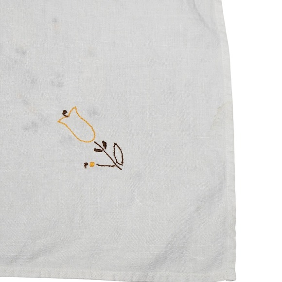 Vintage Handmade Linen Tablecloth Set Napkins Floral Applique Embroidery Cottage - Picture 5 of 12